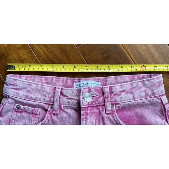 Women’s Pink Distressed Shorts Raw Hem Cutoff Denim Co Size 2 High Rise - Picture 5 of 8